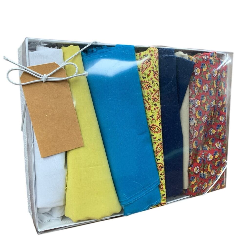 Blue Red Floral Paisley Solid Yellow Blue White Fabric Craft Project Swatch Box